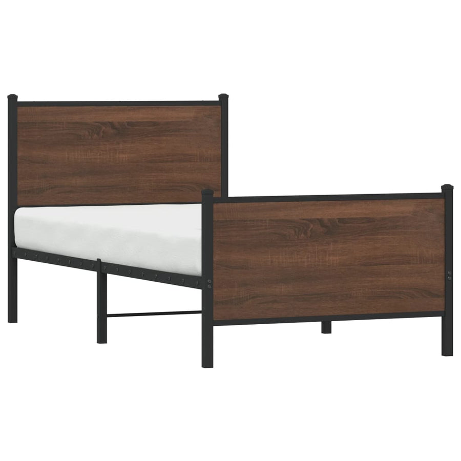 Bedframe hoofd- en voeteneinde metaal bruin eiken 75x190 cm