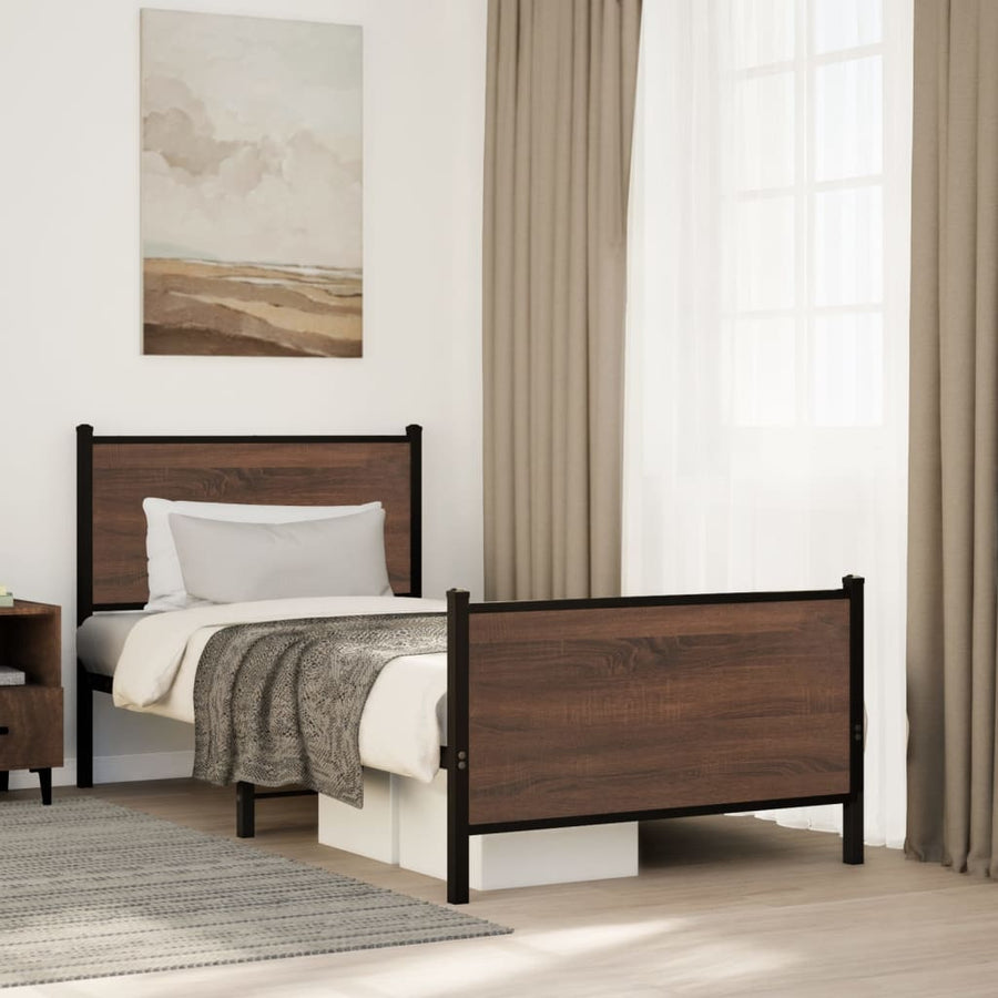 Bedframe hoofd- en voeteneinde metaal bruin eiken 90x190 cm