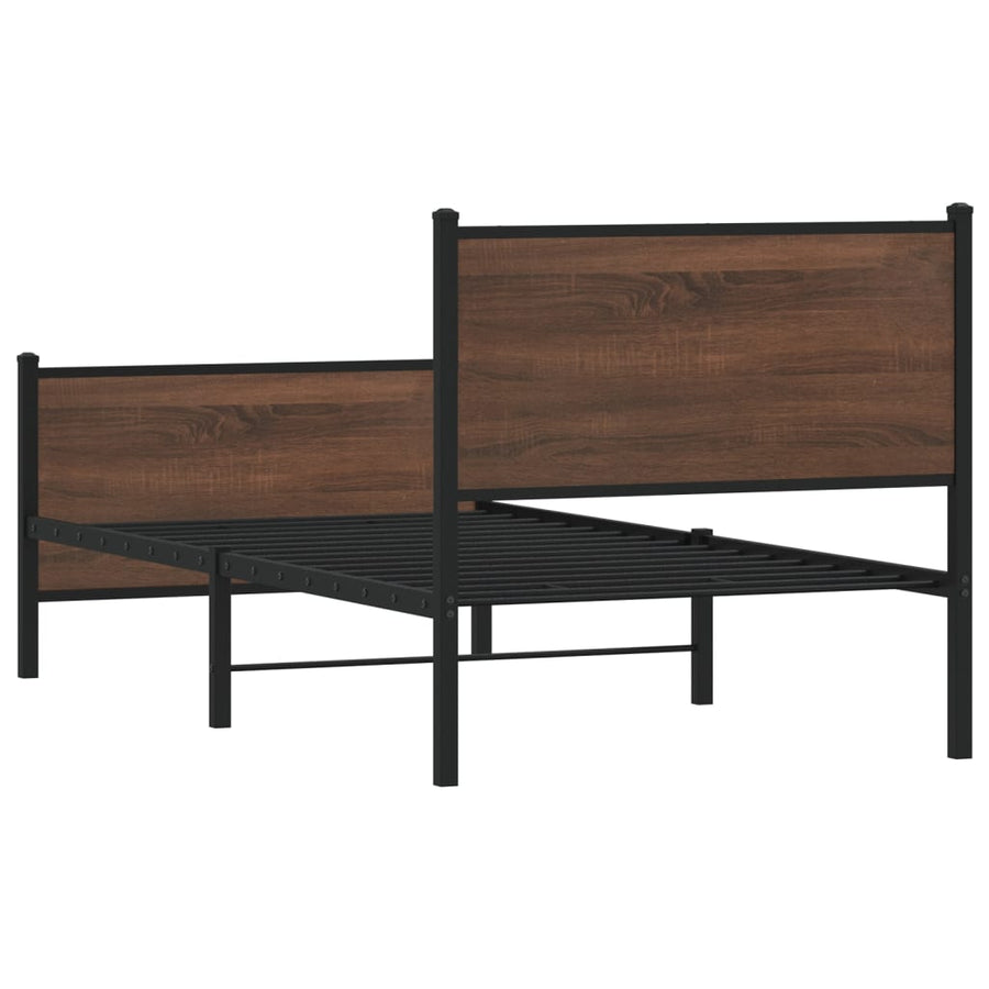 Bedframe hoofd- en voeteneinde metaal bruin eiken 90x190 cm