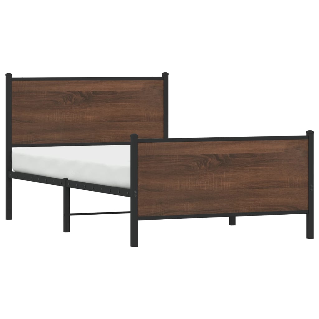 Bedframe hoofd- en voeteneinde metaal bruin eiken 100x190 cm