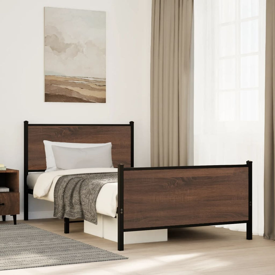 Bedframe hoofd- en voeteneinde metaal bruin eiken 100x200 cm