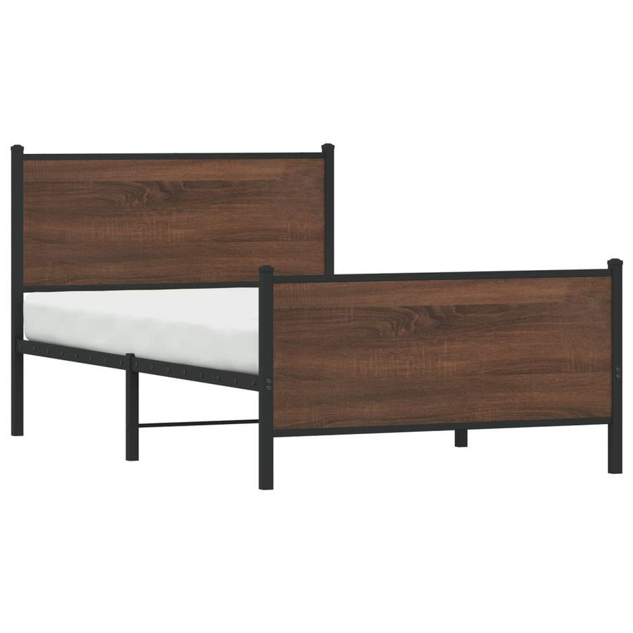 Bedframe hoofd- en voeteneinde metaal bruin eiken 100x200 cm