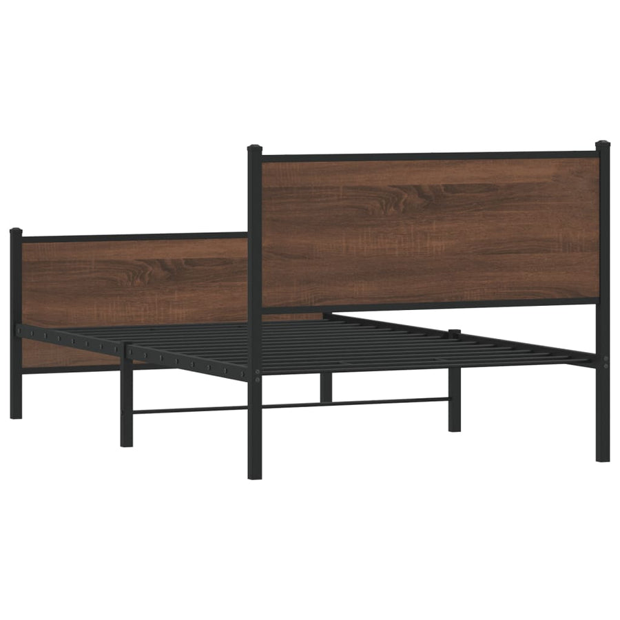 Bedframe hoofd- en voeteneinde metaal bruin eiken 100x200 cm
