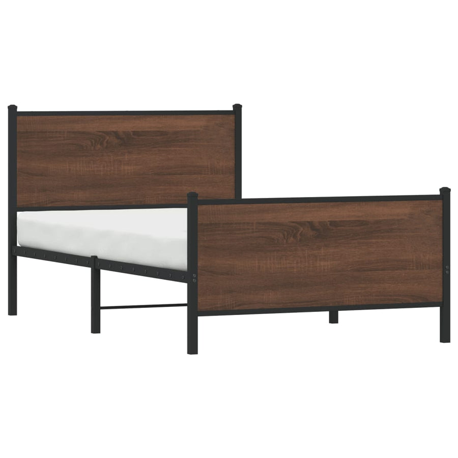 Bedframe hoofd- en voeteneinde metaal bruin eiken 107x203 cm