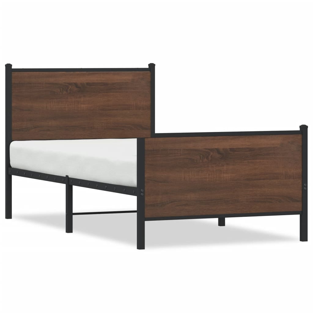 Bedframe hoofd- en voeteneinde metaal bruin eiken 107x203 cm