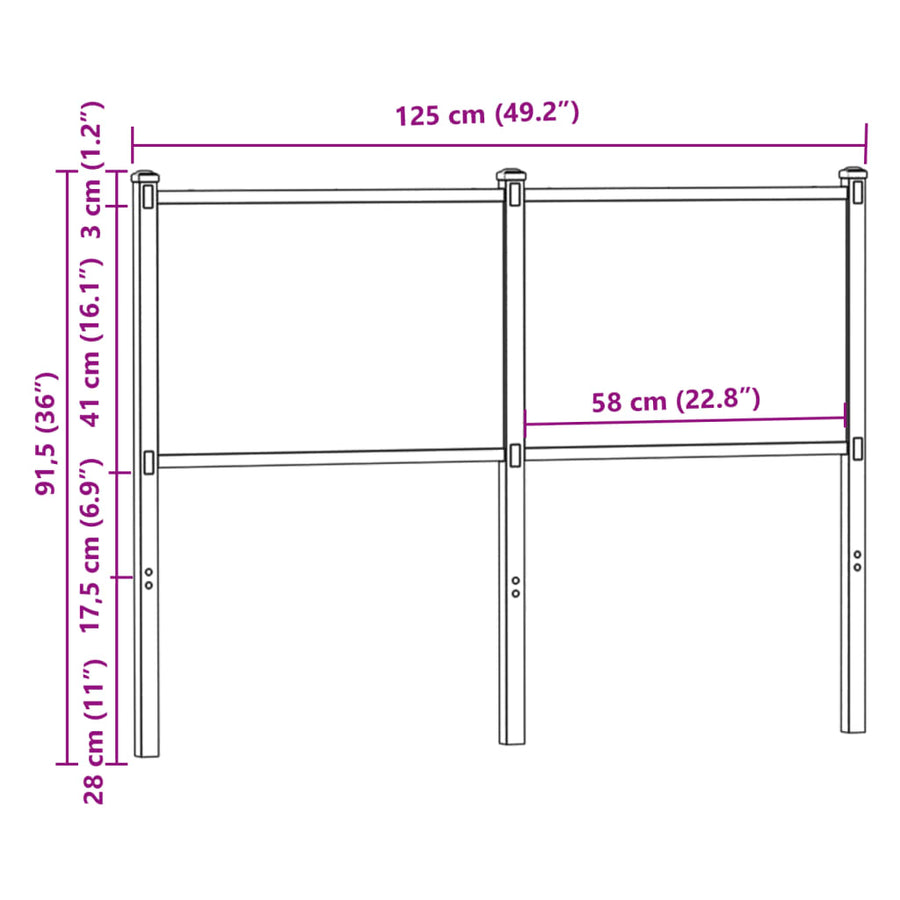 Hoofdbord 120 cm bewerkt hout en staal bruin eikenkleurig