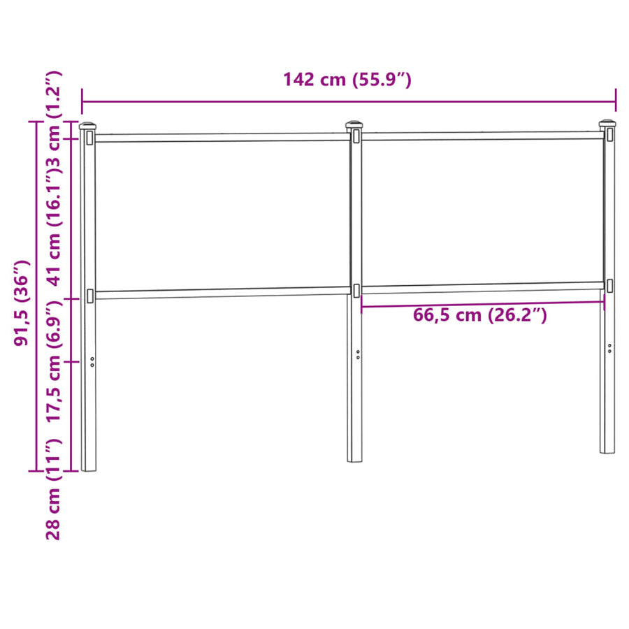 Hoofdbord Bewerkt Hout En Staal Ig 135 cm bruin eikenkleur