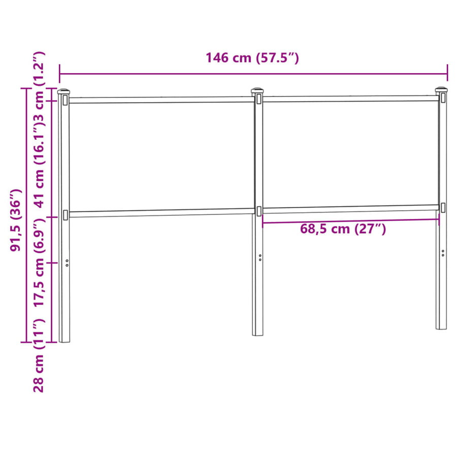 Hoofdbord Bewerkt Hout En Staal Ig 140 cm bruin eikenkleur
