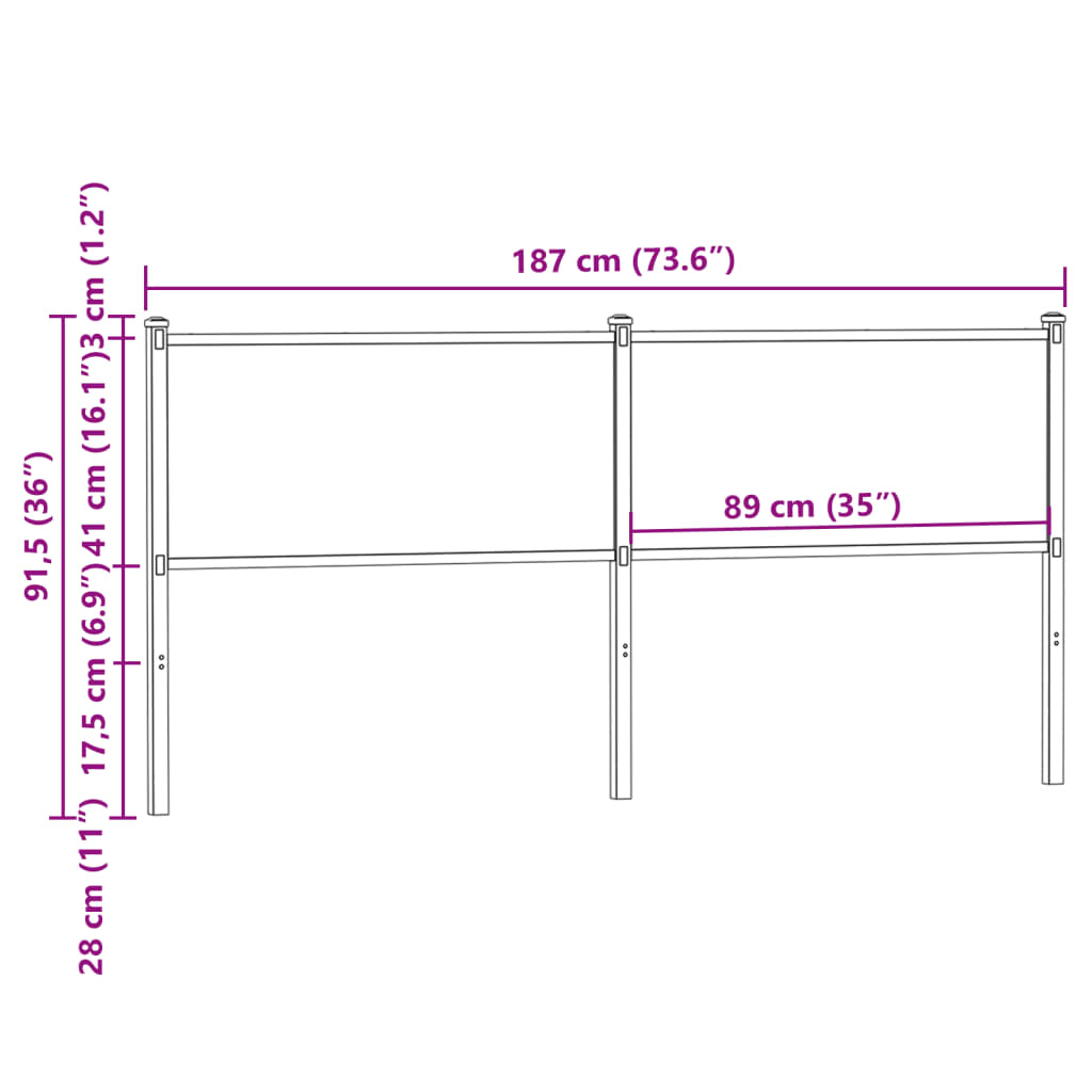 Hoofdbord Bewerkt Hout En Staal Ig 180 cm bruin eikenkleur