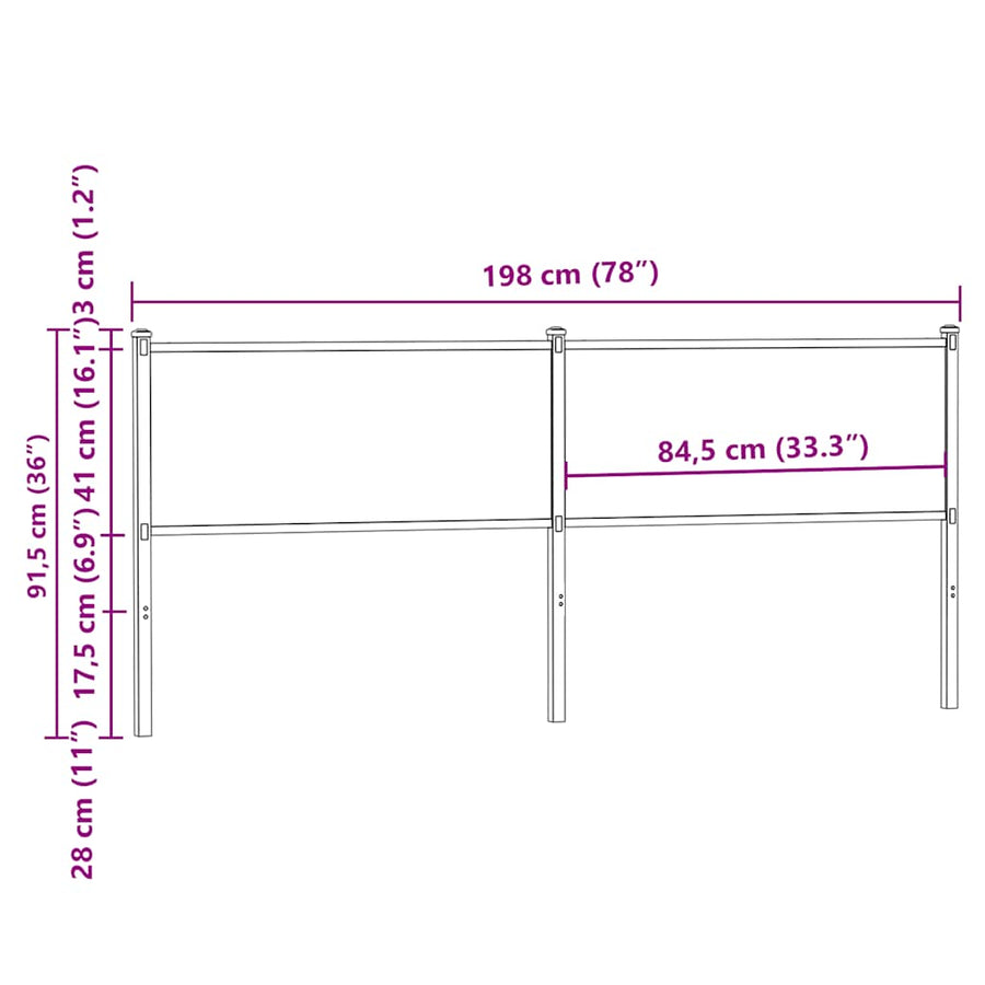 Hoofdbord Bewerkt Hout En Staal Ig 190 cm bruin eikenkleur