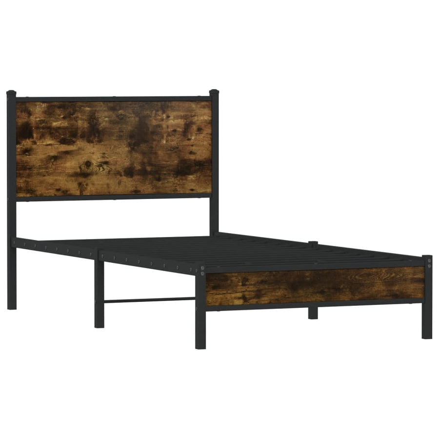 Bedframe met hoofdbord metaal gerookt eikenkleurig 75x190 cm