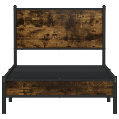 Bedframe met hoofdbord metaal gerookt eikenkleurig 75x190 cm