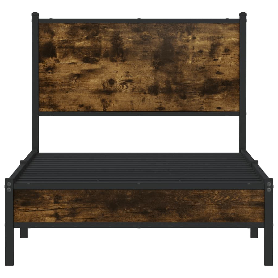 Bedframe met hoofdbord metaal gerookt eikenkleurig 75x190 cm
