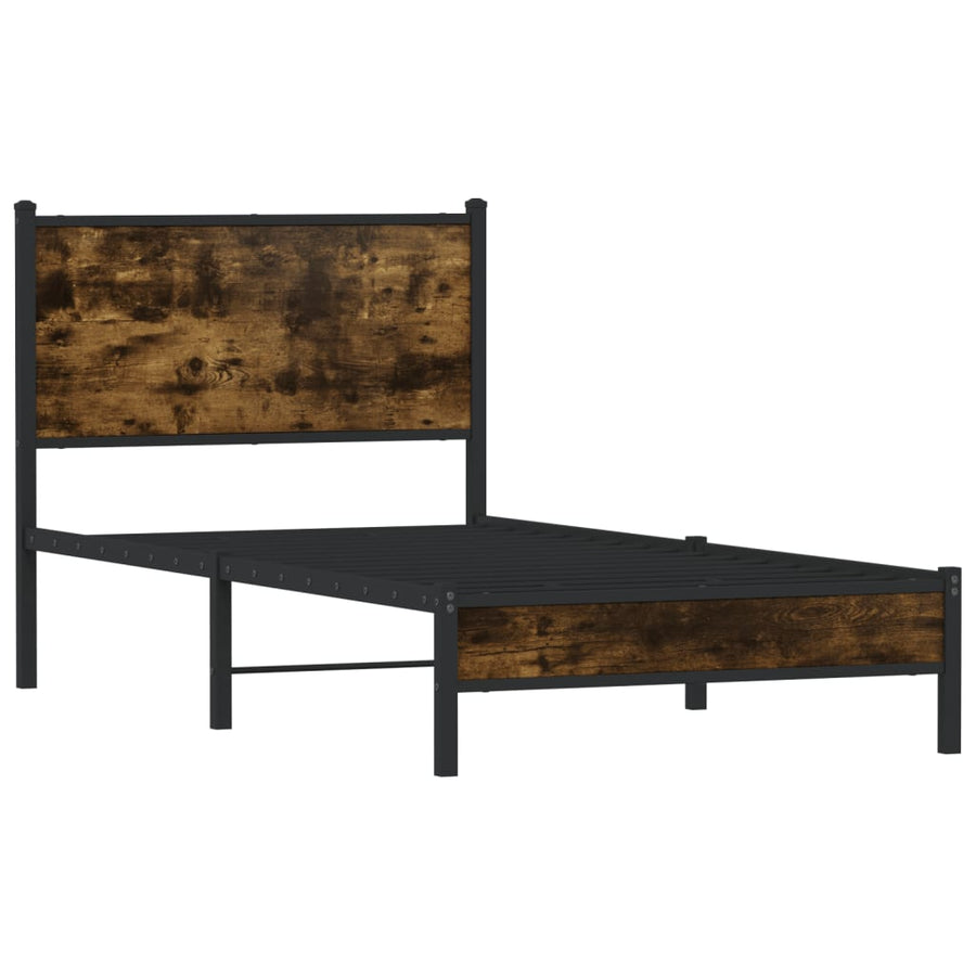 Bedframe met hoofdbord metaal gerookt eikenkleurig 80x200 cm
