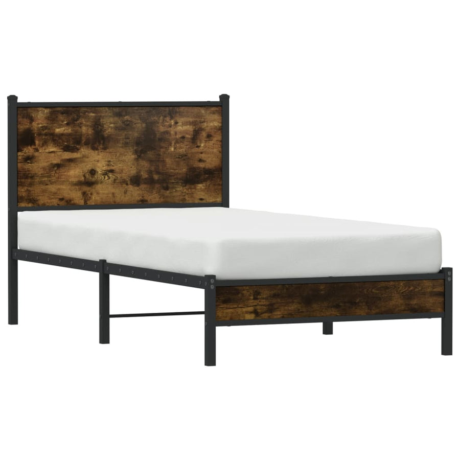 Bedframe met hoofdbord metaal gerookt eikenkleurig 80x200 cm