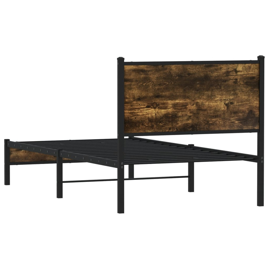 Bedframe met hoofdbord metaal gerookt eikenkleurig 80x200 cm