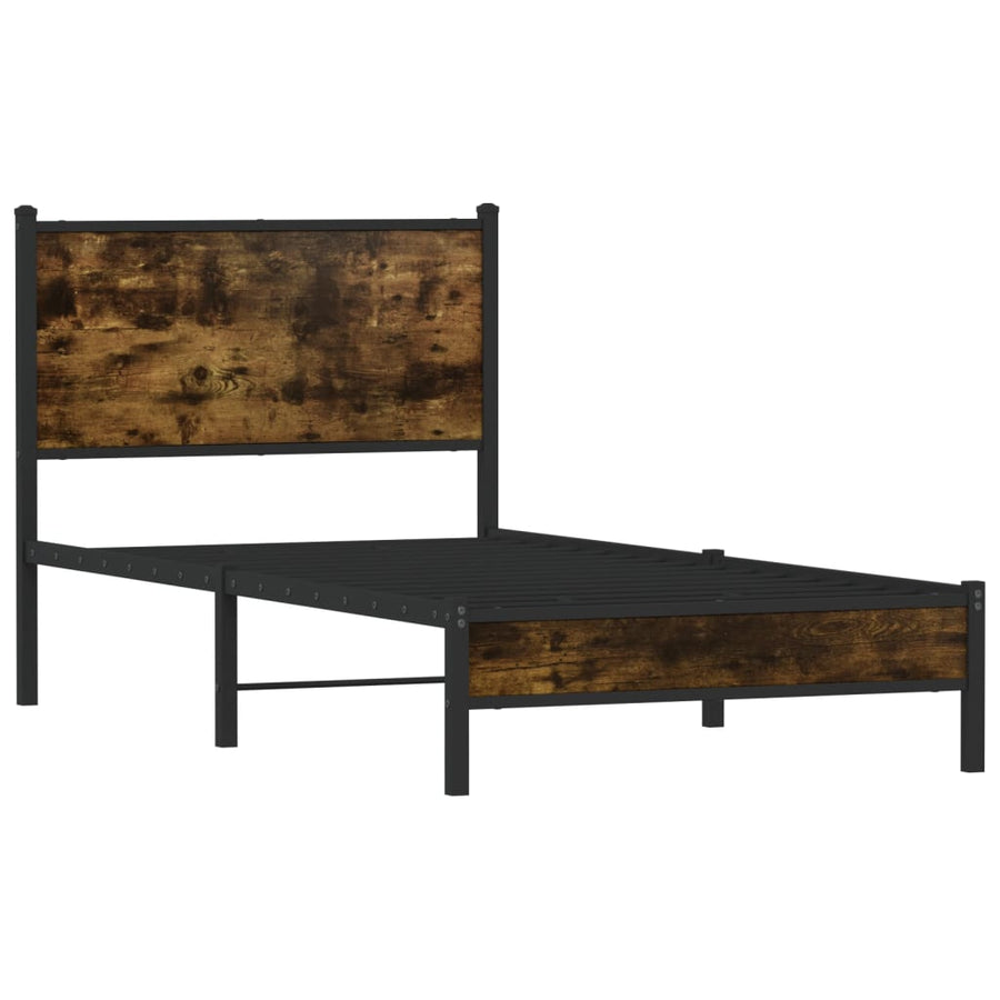 Bedframe met hoofdbord metaal gerookt eikenkleurig 90x190 cm