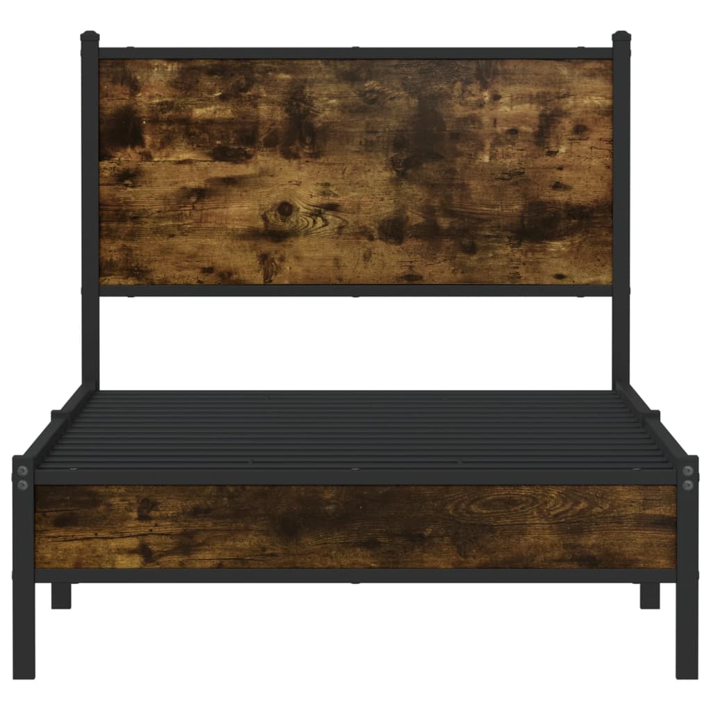 Bedframe met hoofdbord metaal gerookt eikenkleurig 90x190 cm