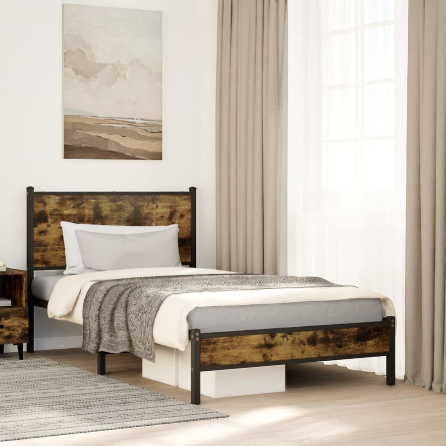 Bedframe met hoofdbord metaal gerookt eikenkleurig 100x200 cm
