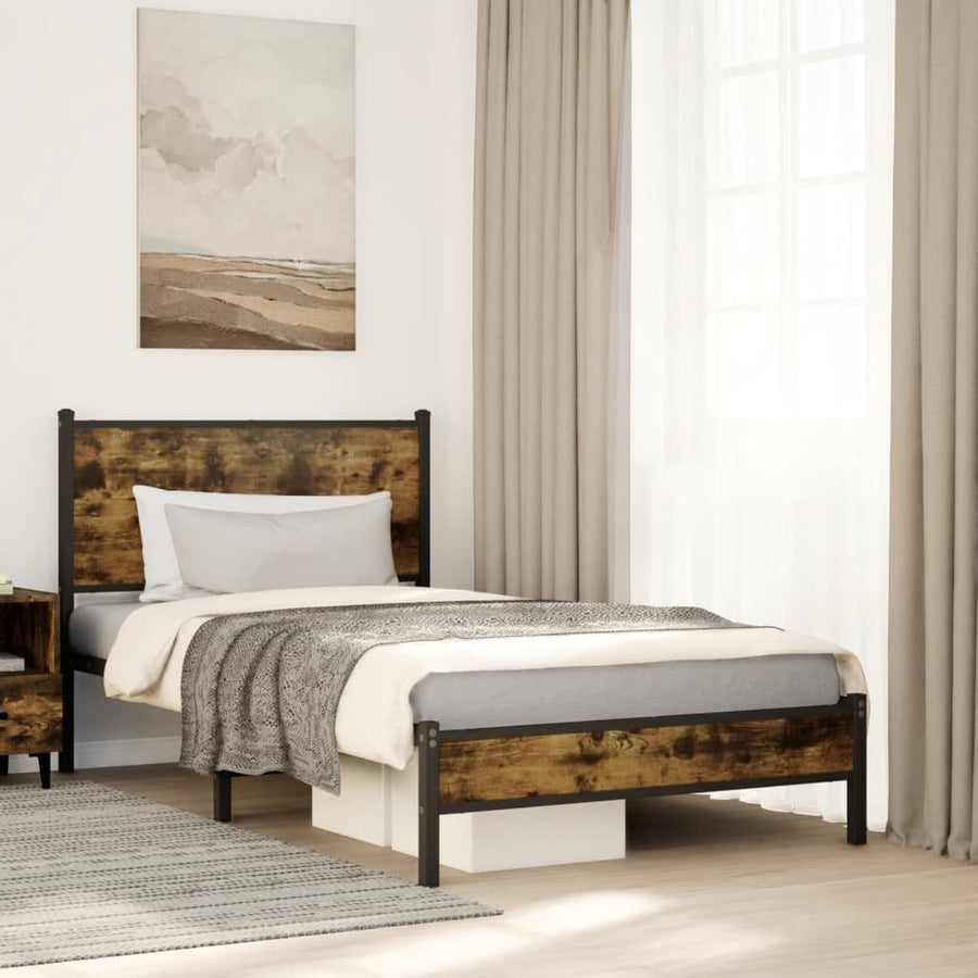 Bedframe met hoofdbord metaal gerookt eikenkleurig 107x203 cm