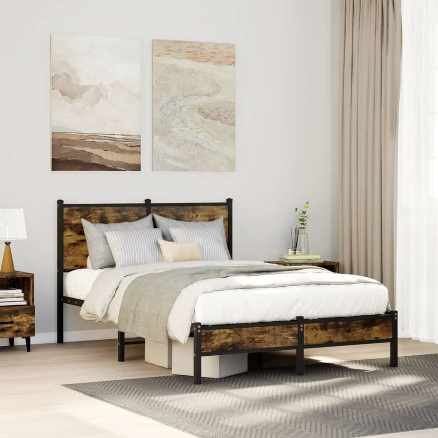 Bedframe met hoofdbord metaal gerookt eikenkleurig 120x200 cm