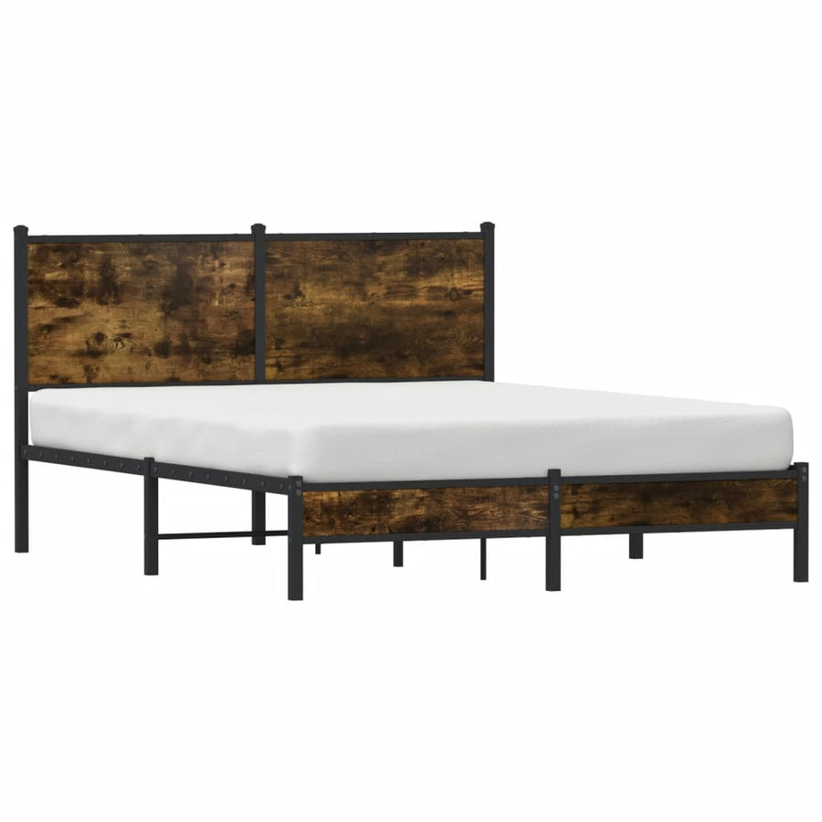 Bedframe met hoofdbord metaal gerookt eikenkleurig 137x190 cm
