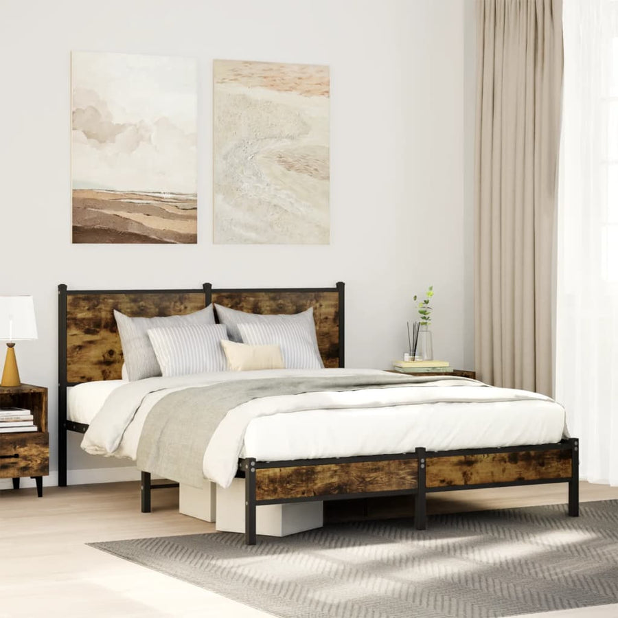 Bedframe met hoofdbord metaal gerookt eikenkleurig 140x190 cm