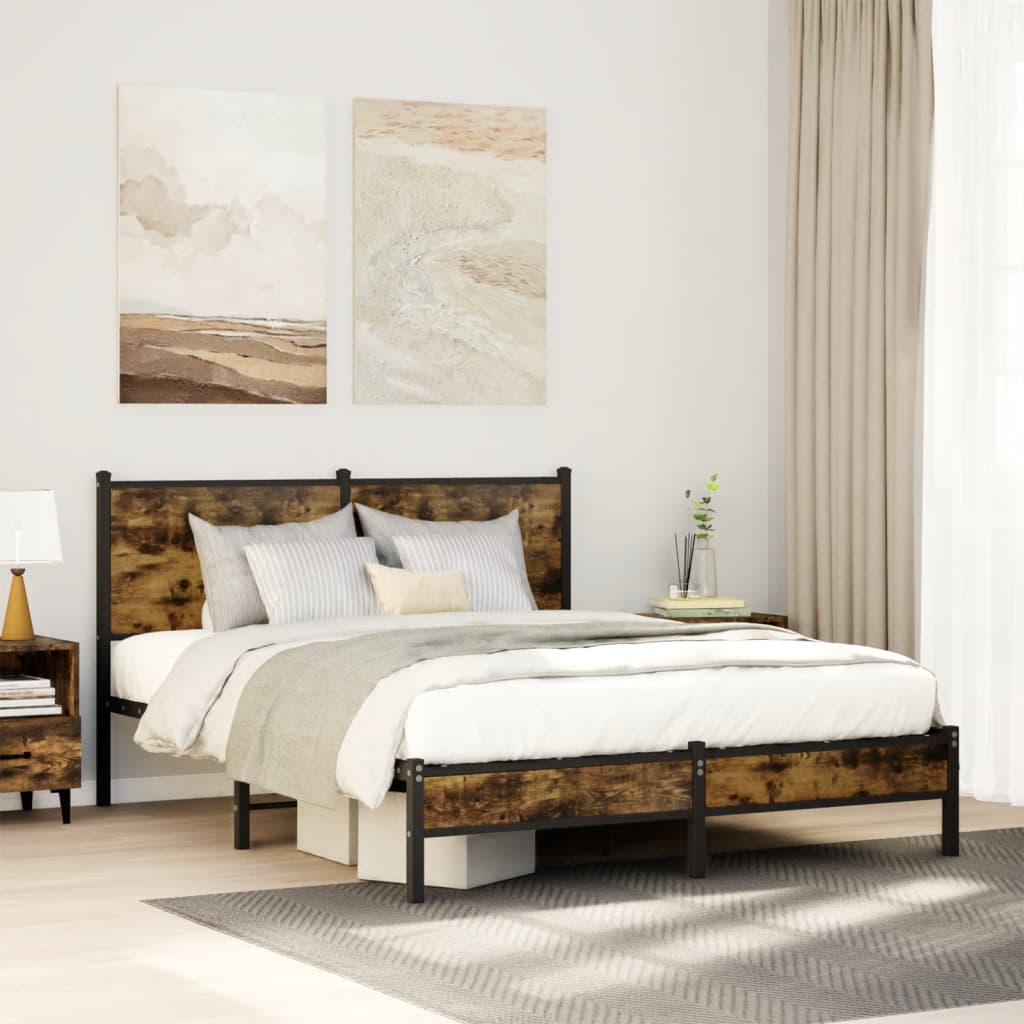 Bedframe met hoofdbord metaal gerookt eikenkleurig 140x200 cm
