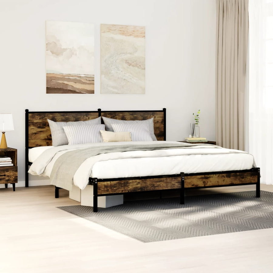 Bedframe met hoofdbord metaal gerookt eikenkleurig 160x200 cm