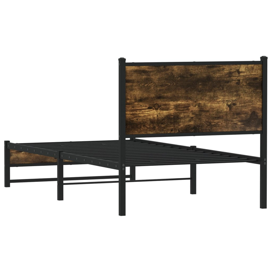 Bedframe met hoofdbord metaal gerookt eikenkleurig 75x190 cm
