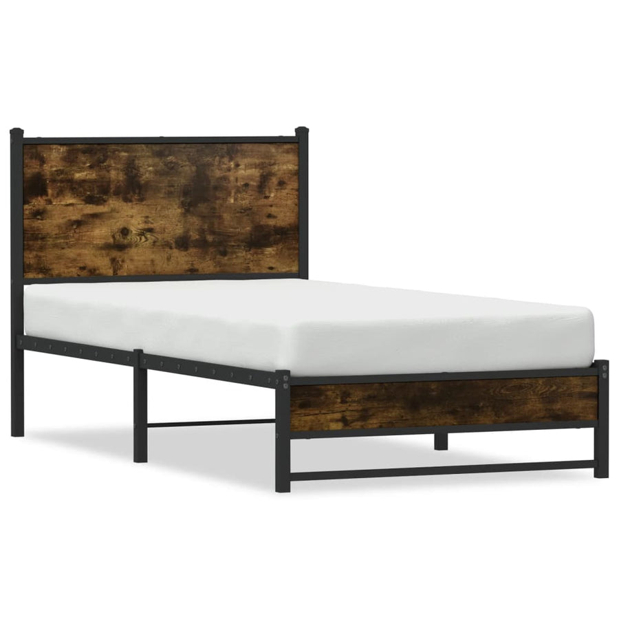 Bedframe met hoofdbord metaal gerookt eikenkleurig 75x190 cm