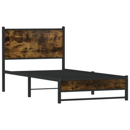 Bedframe met hoofdbord metaal gerookt eikenkleurig 80x200 cm