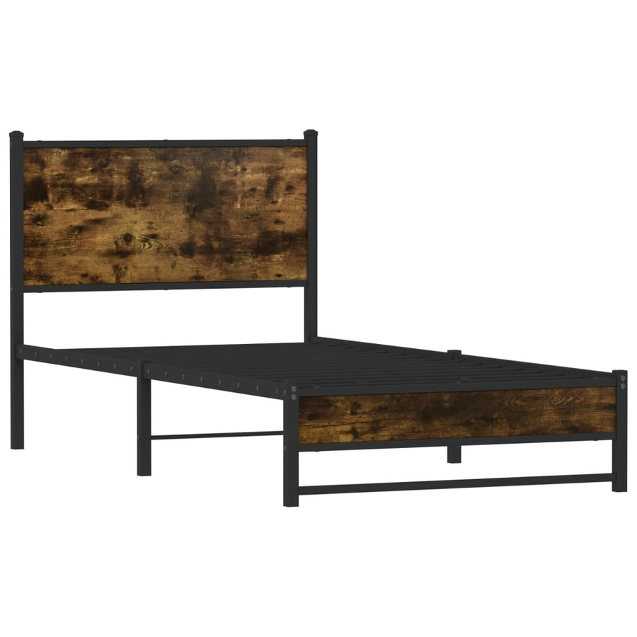 Bedframe met hoofdbord metaal gerookt eikenkleurig 90x190 cm