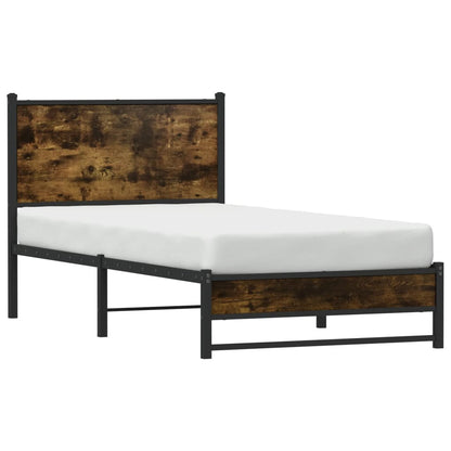 Bedframe met hoofdbord metaal gerookt eikenkleurig 90x190 cm