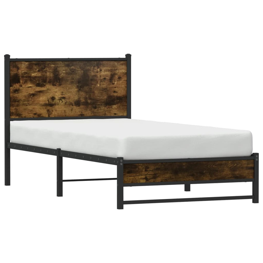 Bedframe met hoofdbord metaal gerookt eikenkleurig 90x190 cm