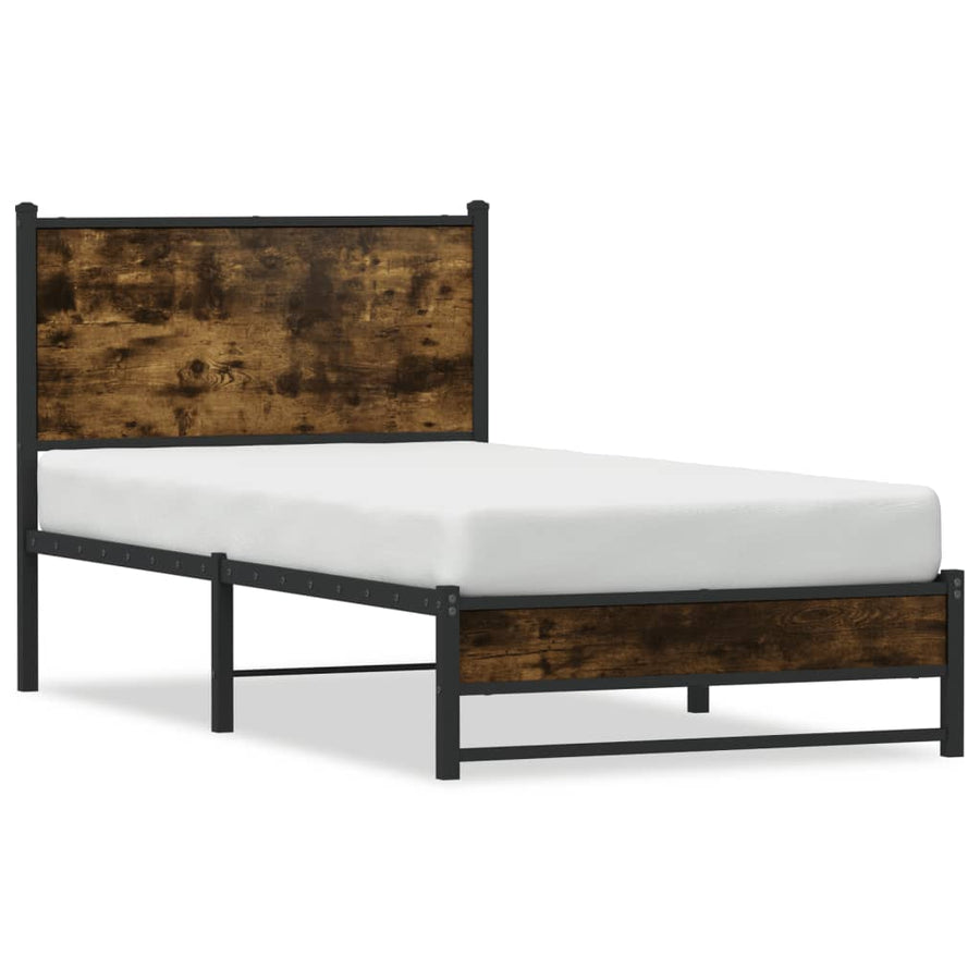 Bedframe met hoofdbord metaal gerookt eikenkleurig 90x190 cm