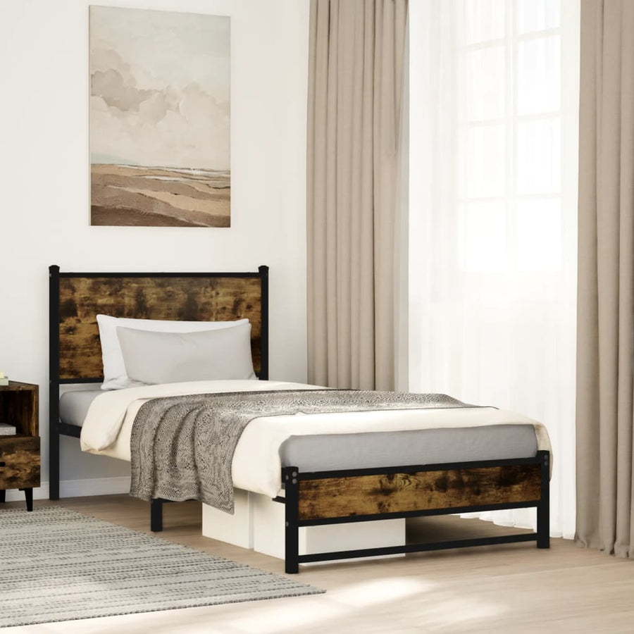 Bedframe met hoofdbord metaal gerookt eikenkleurig 90x200 cm