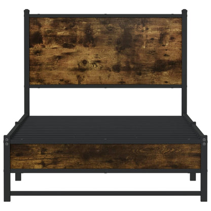 Bedframe met hoofdbord metaal gerookt eikenkleurig 90x200 cm