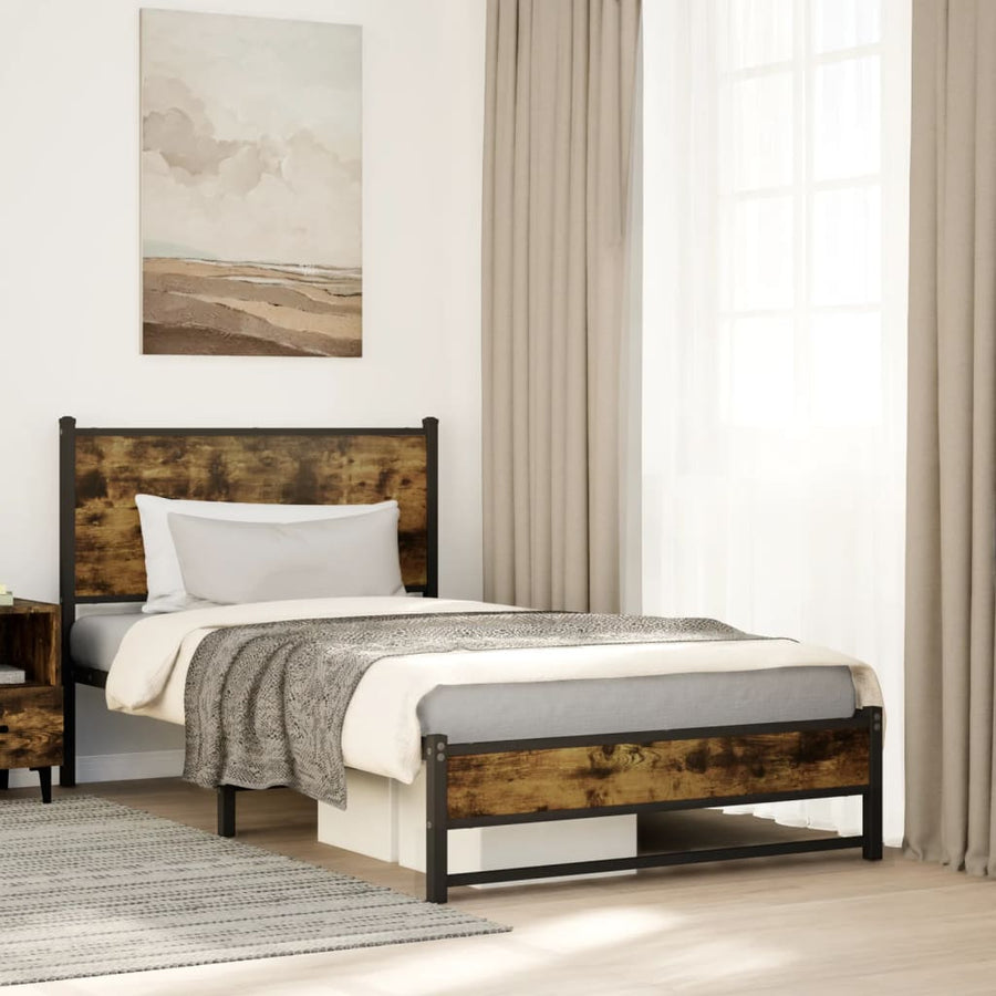 Bedframe met hoofdbord metaal gerookt eikenkleurig 100x190 cm