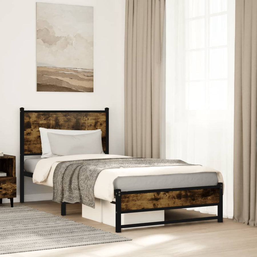 Bedframe met hoofdbord metaal gerookt eikenkleurig 100x200 cm