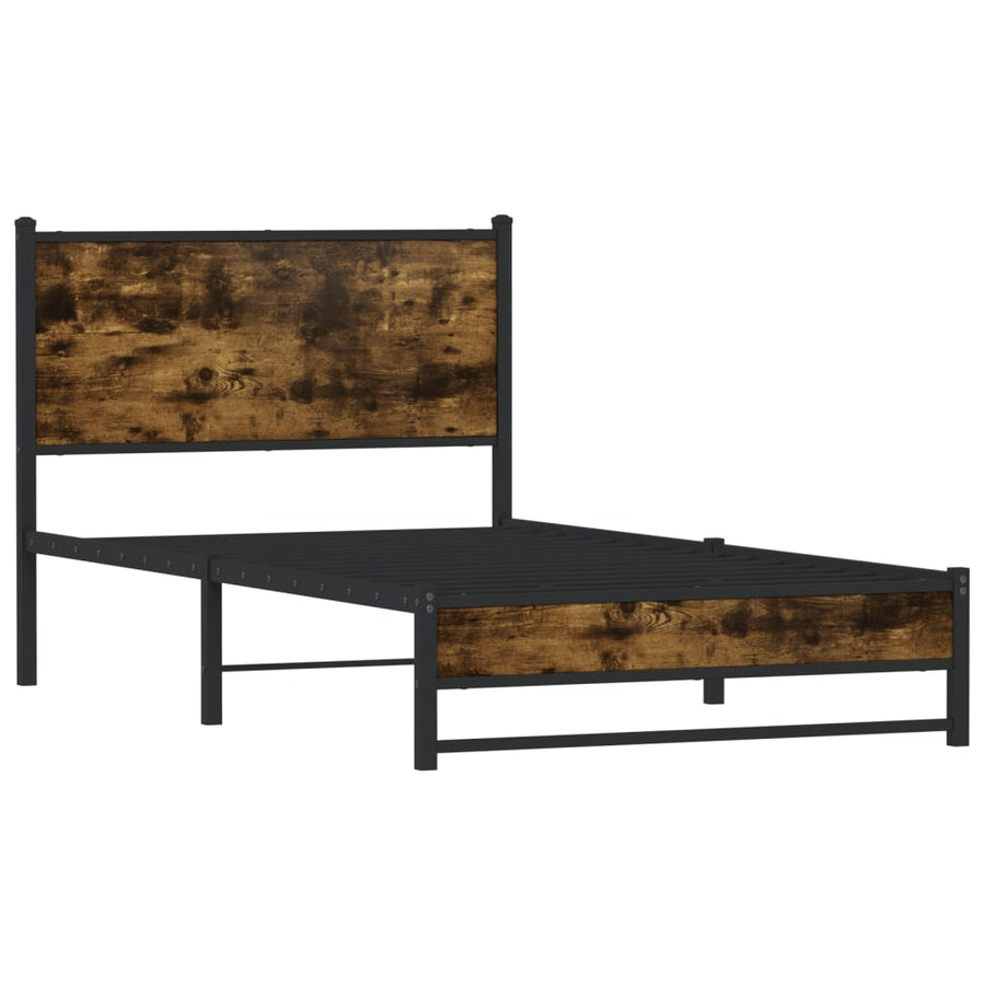 Bedframe met hoofdbord metaal gerookt eikenkleurig 107x203 cm