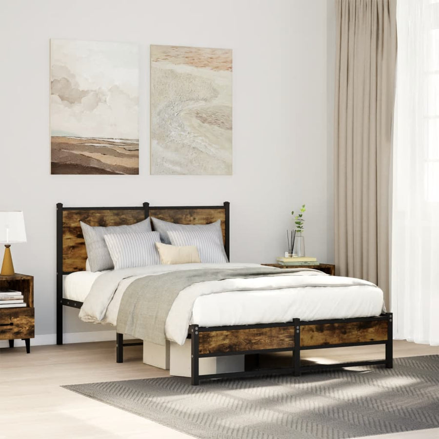 Bedframe met hoofdbord metaal gerookt eikenkleurig 120x190 cm