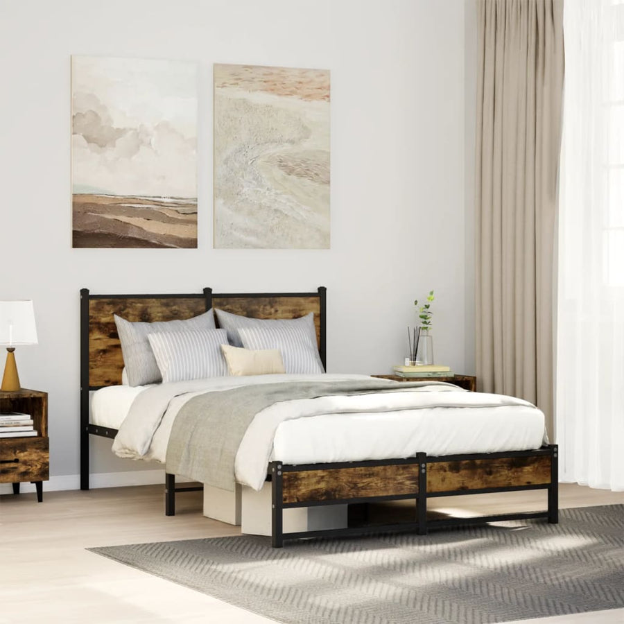 Bedframe met hoofdbord metaal gerookt eikenkleurig 120x200 cm