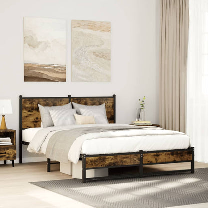 Bedframe met hoofdbord metaal gerookt eikenkleurig 140x190 cm