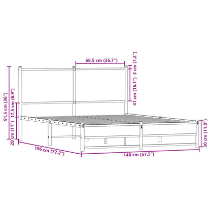 Bedframe met hoofdbord metaal gerookt eikenkleurig 140x190 cm