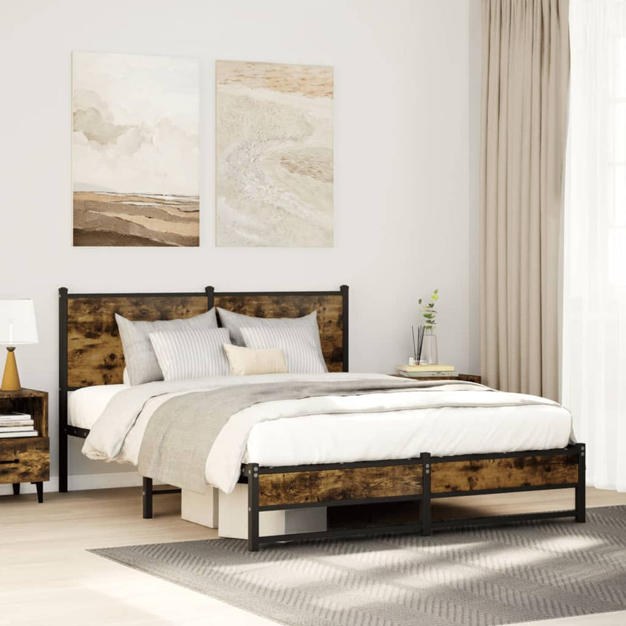 Bedframe met hoofdbord metaal gerookt eikenkleurig 140x200 cm