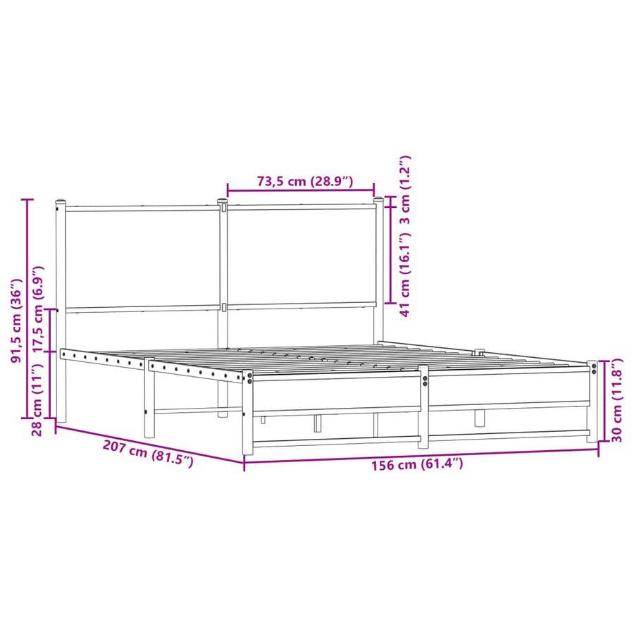 Bedframe Zonder Matras Metaal Kleurig 150 x 200 cm Gerookt eiken