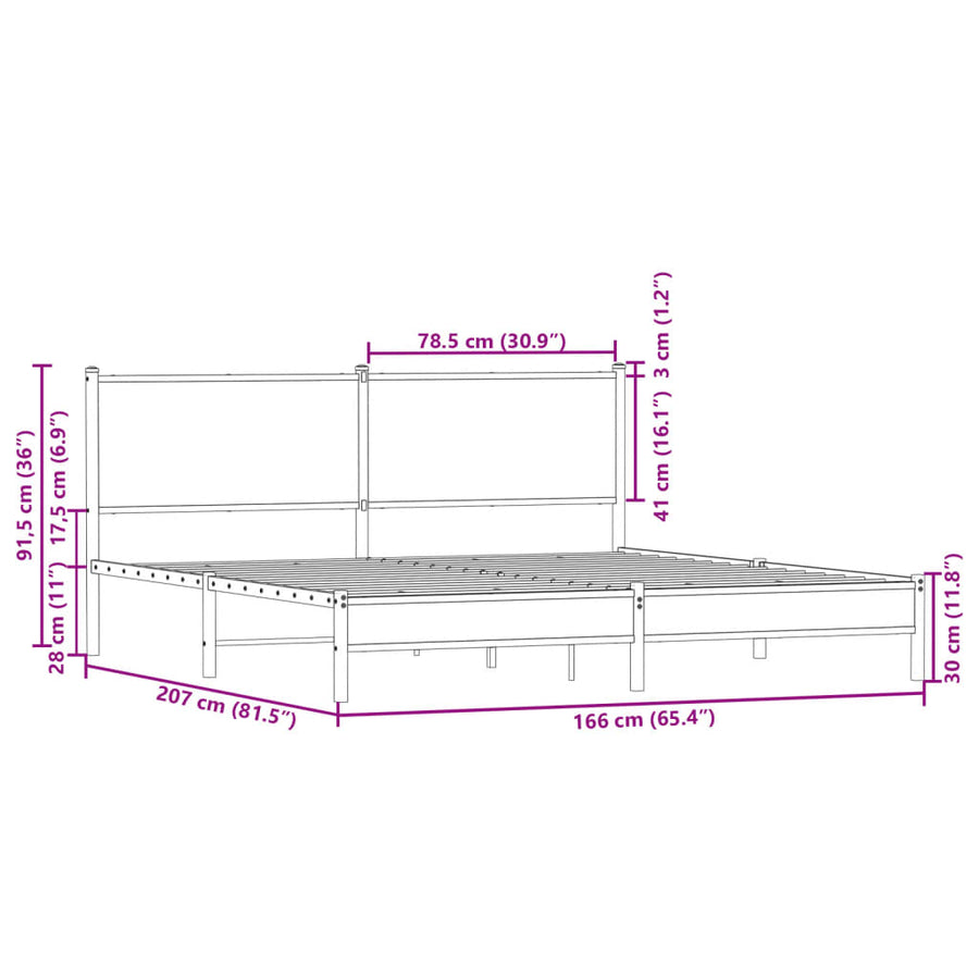Bedframe Zonder Matras Metaal Kleurig 160 x 200 cm Gerookt eiken