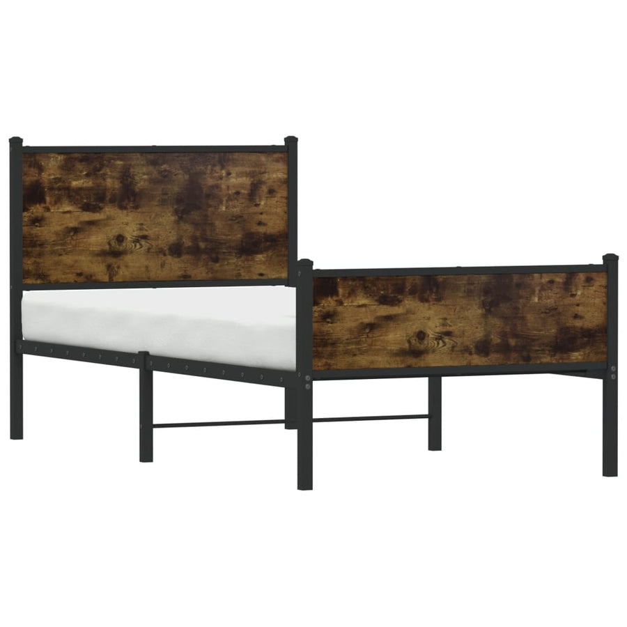 Bedframe met hoofd-en voeteneinde metaal gerookt eiken 75x190cm