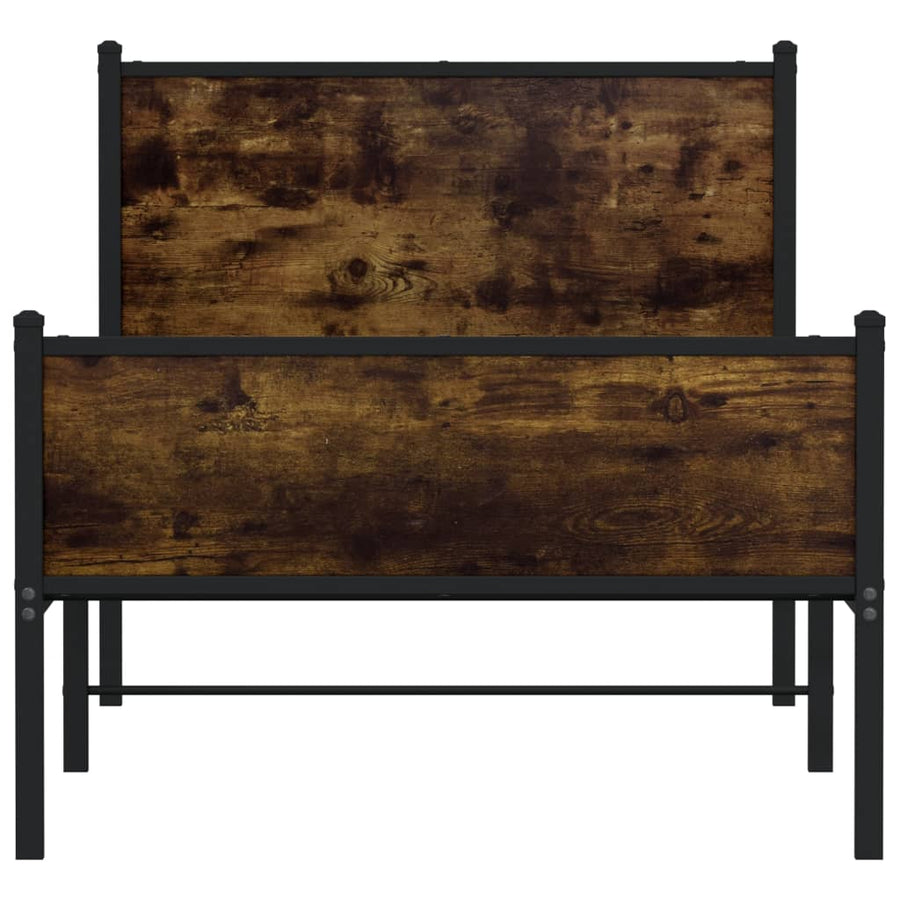 Bedframe met hoofd-en voeteneinde metaal gerookt eiken 75x190cm